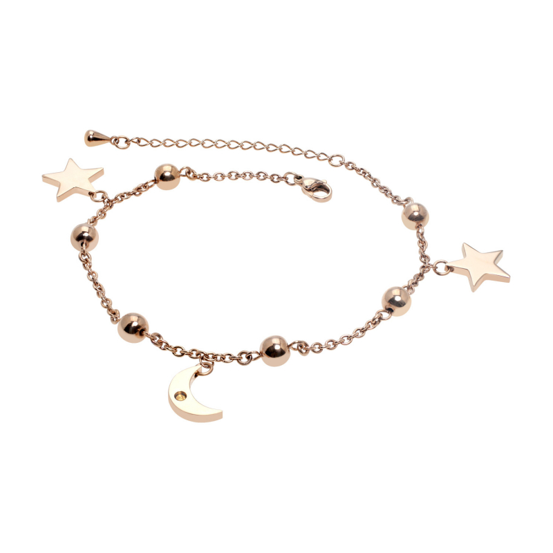 Moon & Star Anklet-Rose...